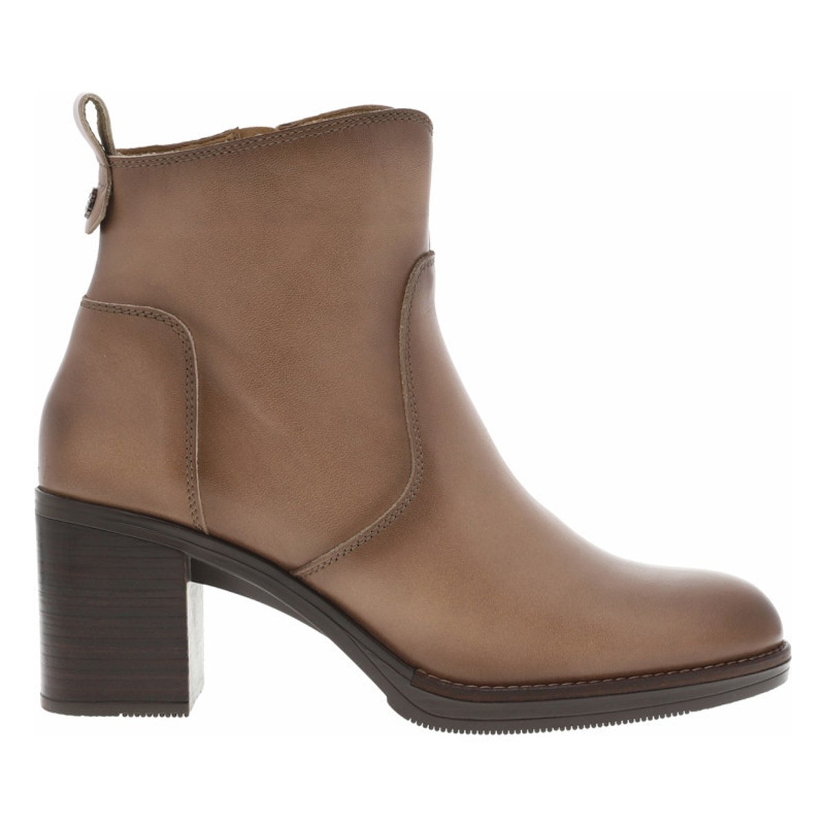 Boots en cuir noires à talon décroché moyen avec une trépointe cousue taupe, PORRONET