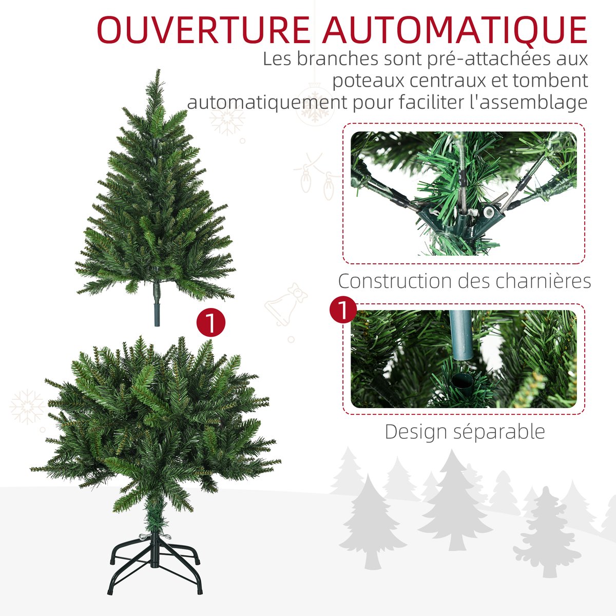 Sapin de Noël Plastique Vert vert, HOMCOM