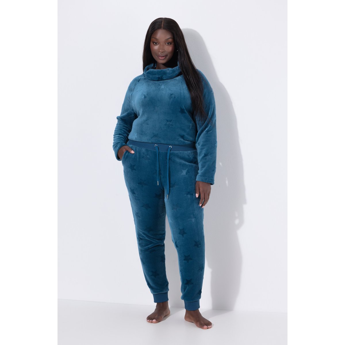 Pantalon homewear, étoiles texturées pétrol, ULLA POPKEN