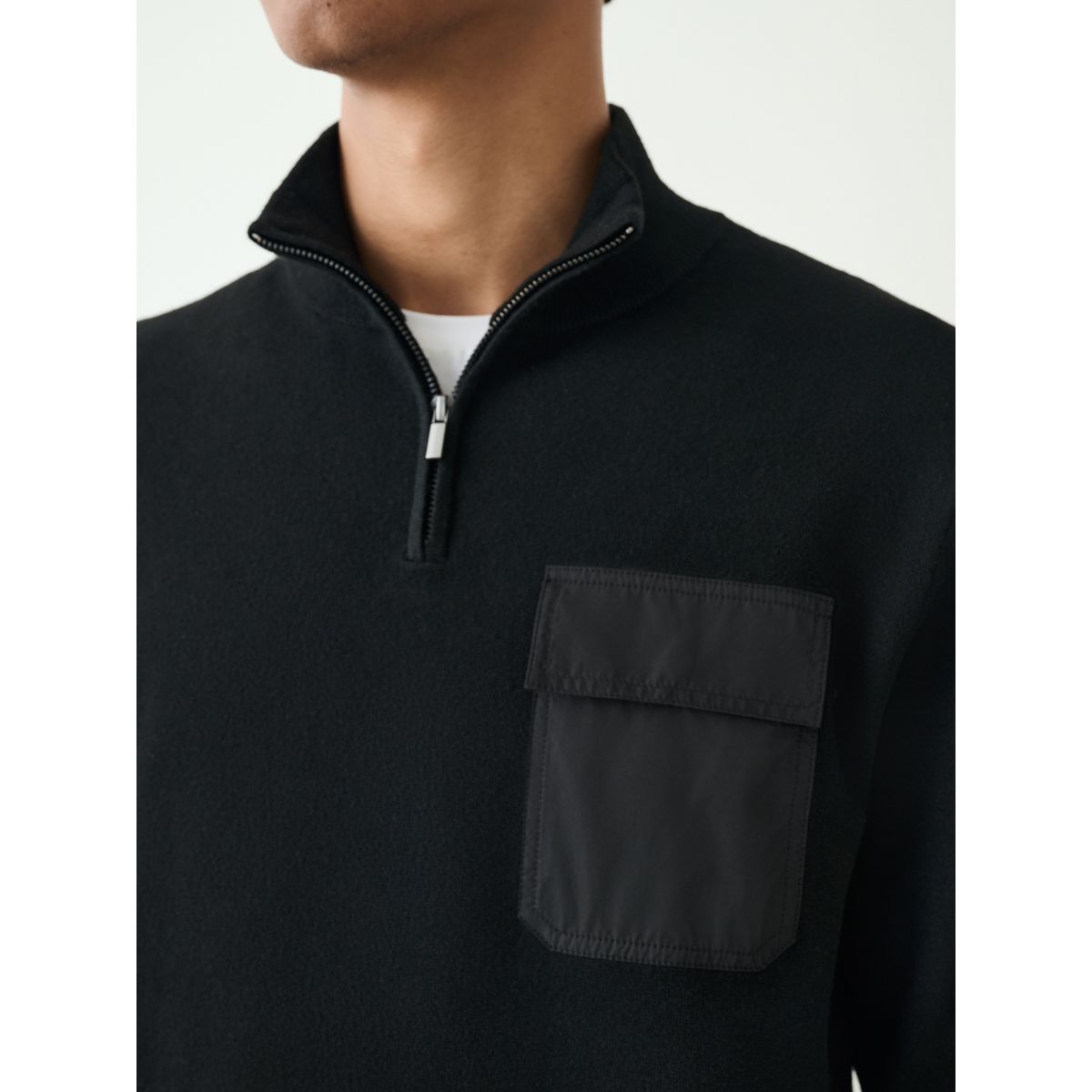 Pull regular à col zippé en maille mi-épaisse noir, NEXT