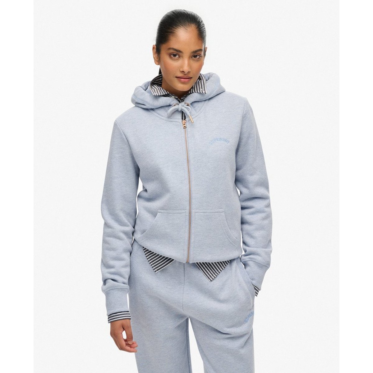 Sweat à capuche bleu brouillard chiné, SUPERDRY