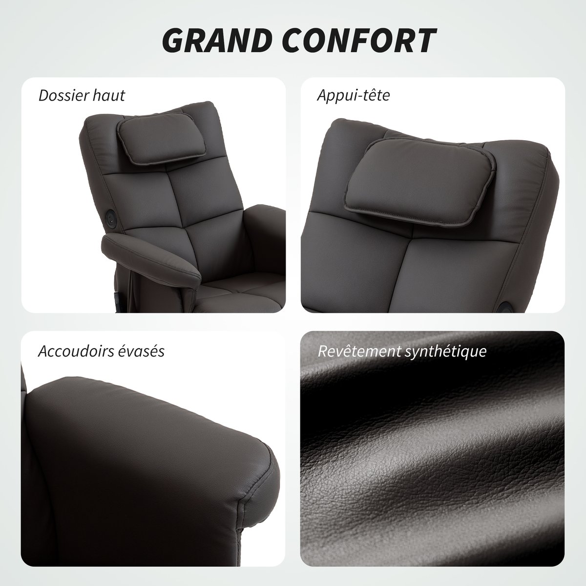 Ensemble fauteuil de massage inclinable avec marron, HOMCOM