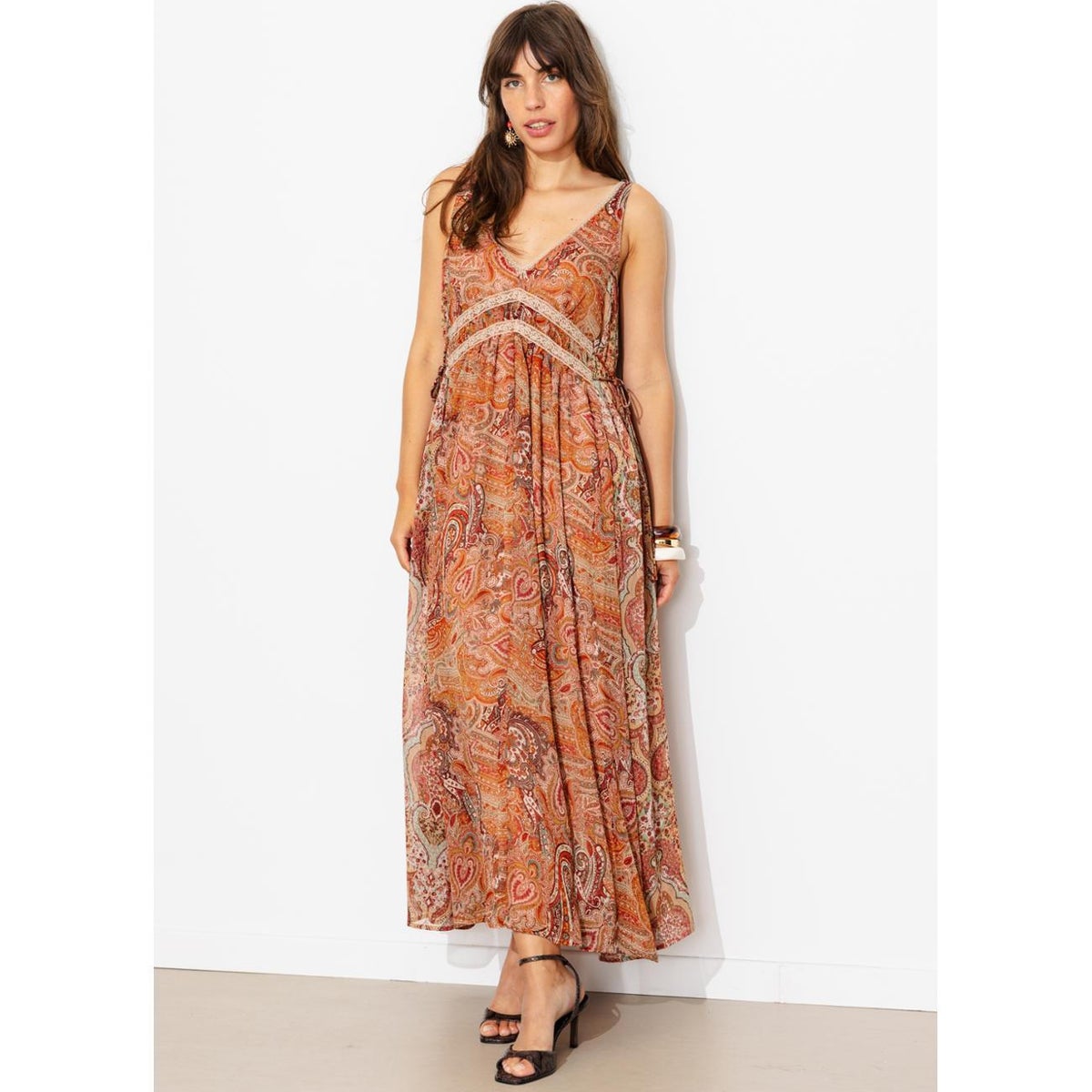 Robe longue imprimée imprimé ocre, PROMOD