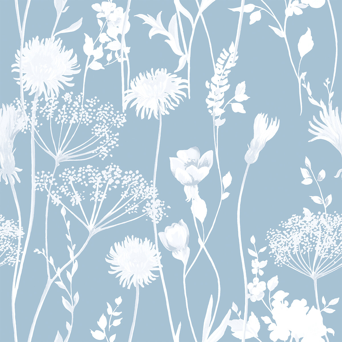 10m Meadowsweet Floral Wallpaper blue, CATHERINE LANSFIELD