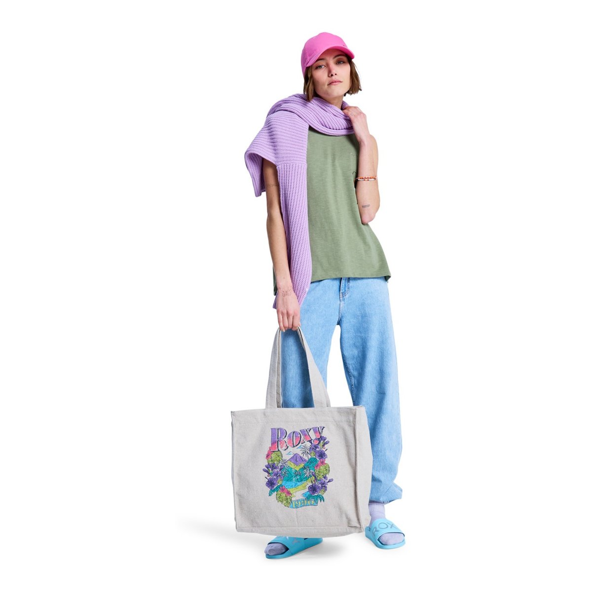 Tote bag DRINK THE WAVE. beige parchment, ROXY