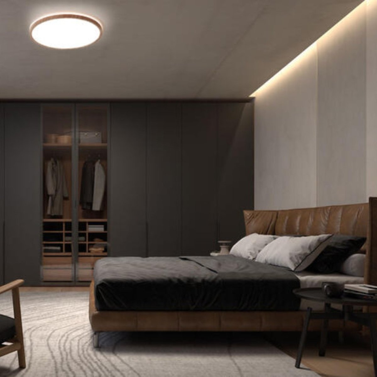 Plafonnier led 40W imitation bois clair Osona marron, MILLUMINE