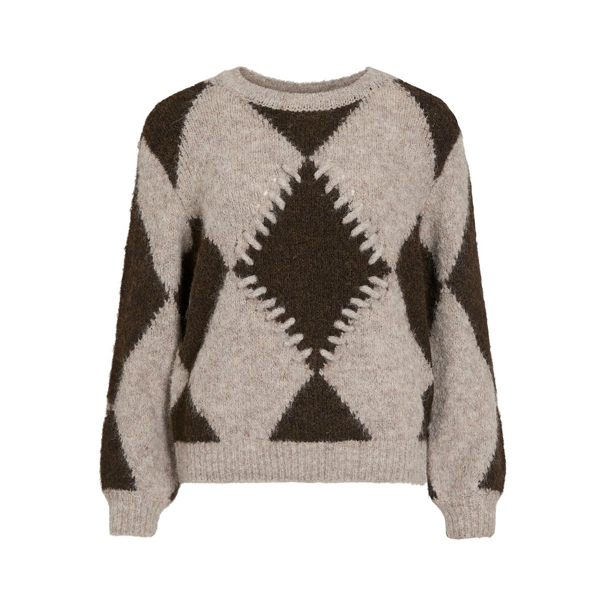 Pull manches longues imprimé jacquard imprimé gris clair, VILA