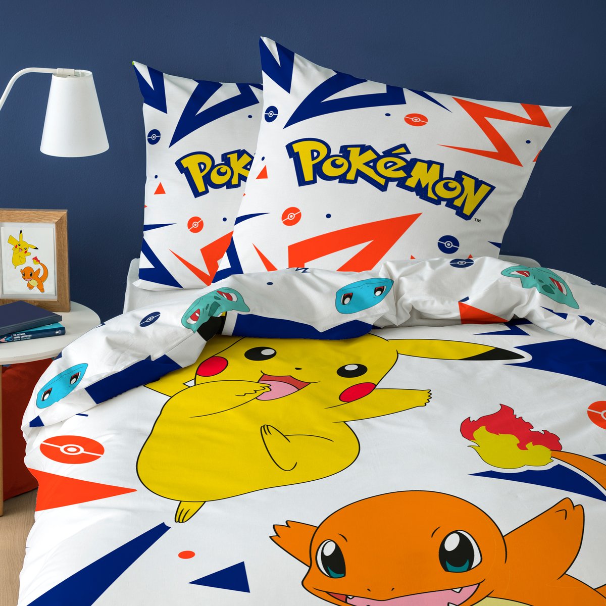 Parure de lit imprimée + drap housse 100% coton, ZIGGY blanc, POKEMON