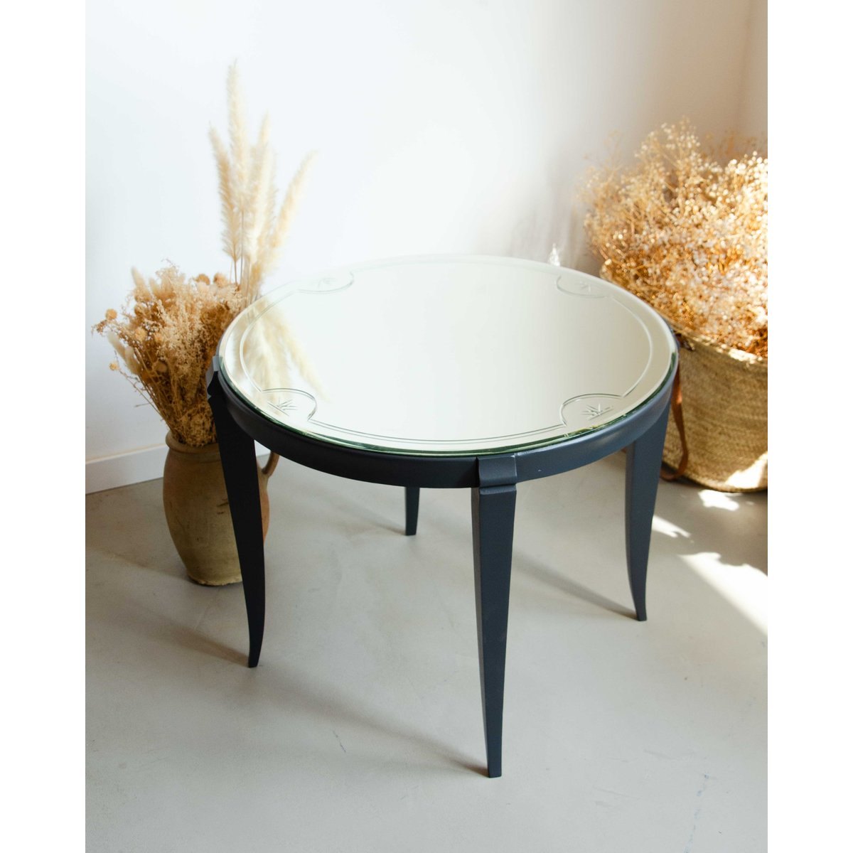 Table basse avec miroir Donna N°1034 - Bon état gris, DEBONGOUT