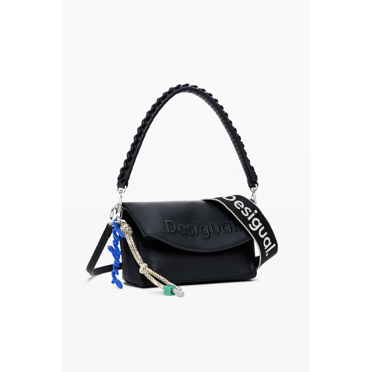 Sac à rabat logo 3D moyen noir, DESIGUAL