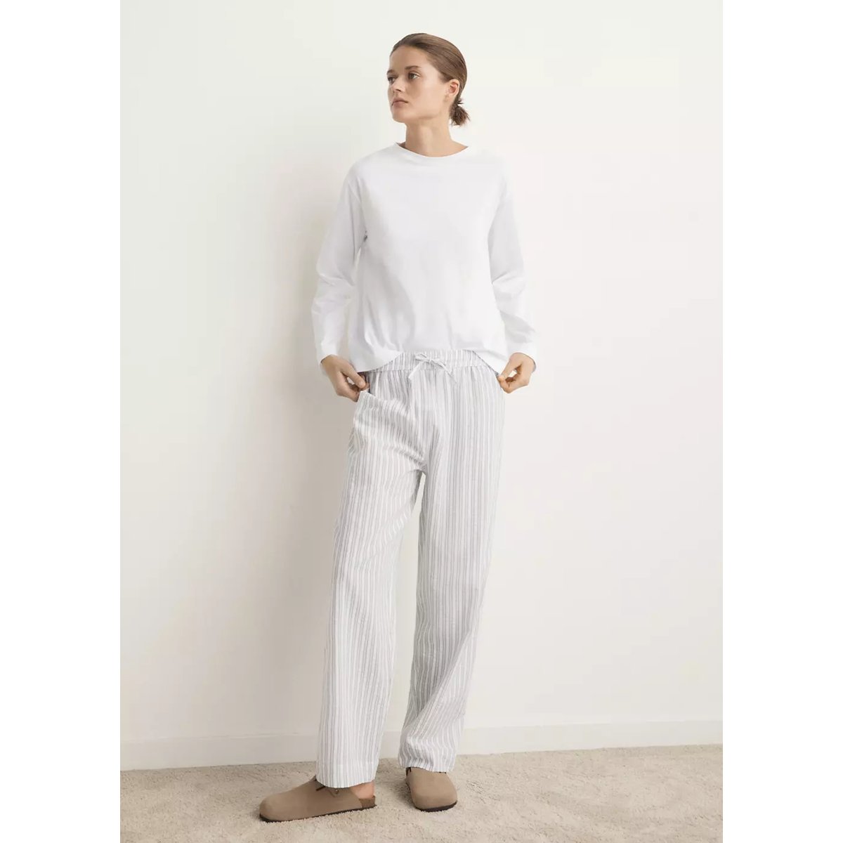 Pyjama deux pièces rayures coton gris, MANGO