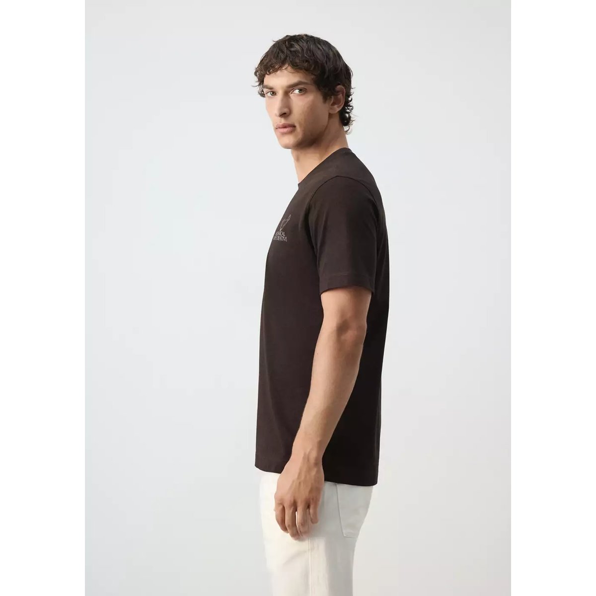 T-shirt mélange de coton imprimé marron, MANGO MAN