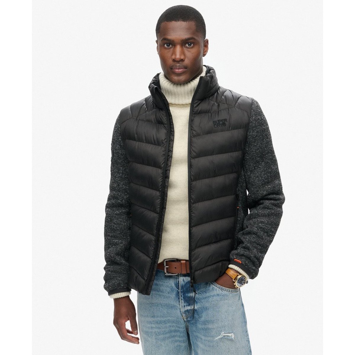 Veste rembourrée hybride en maille Storm noir, SUPERDRY