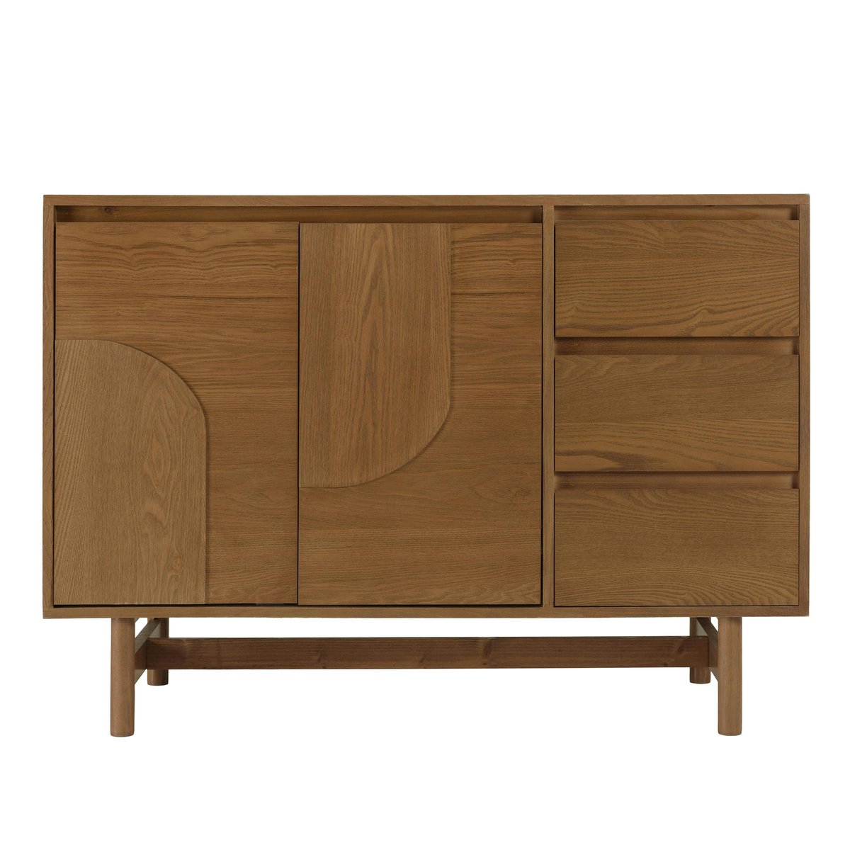 Buffet couleur naturelle 3 tiroirs 2 portes décor motif arrondi CORIA bois naturel, PIER IMPORT