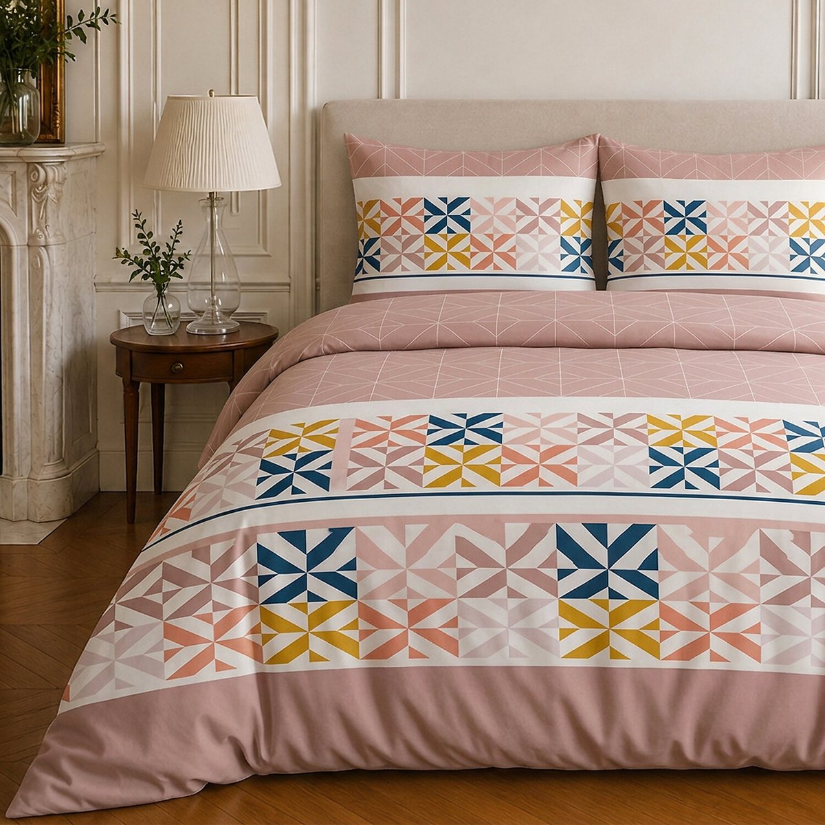 Parure de lit en coton motif géométrique, BLUEBERRY rouge, C DESIGN HOME TEXTILE