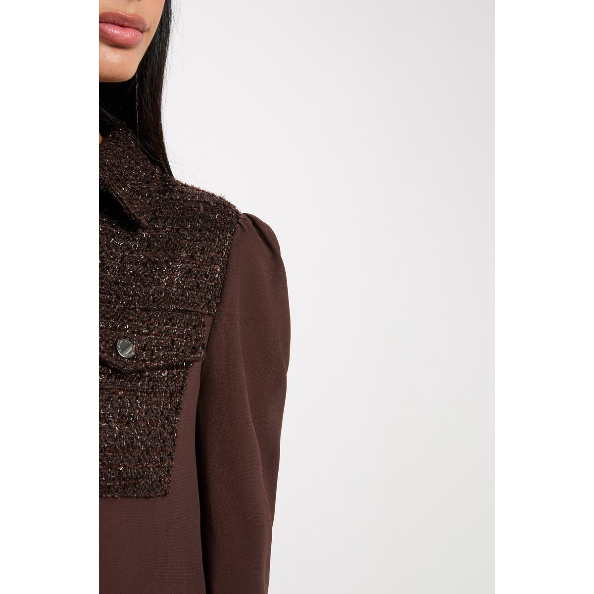 Chemise tweed col à revers marron foncé, MORGAN
