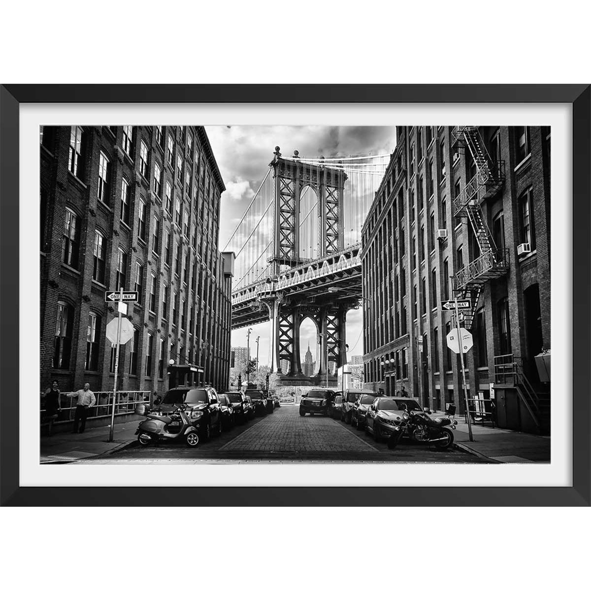 Affiche dumbo brooklyn bridge affiche + cadre en bois - noir, HEXOA