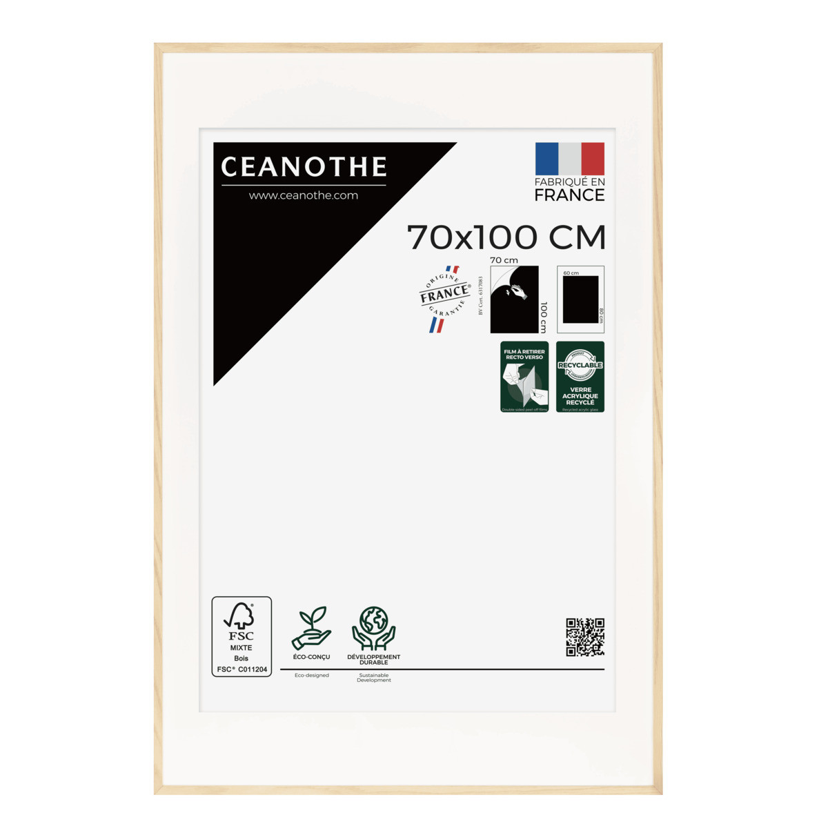 Cadre Photo Avec Passe-partout En Chêne ALBA bois brut, CEANOTHE