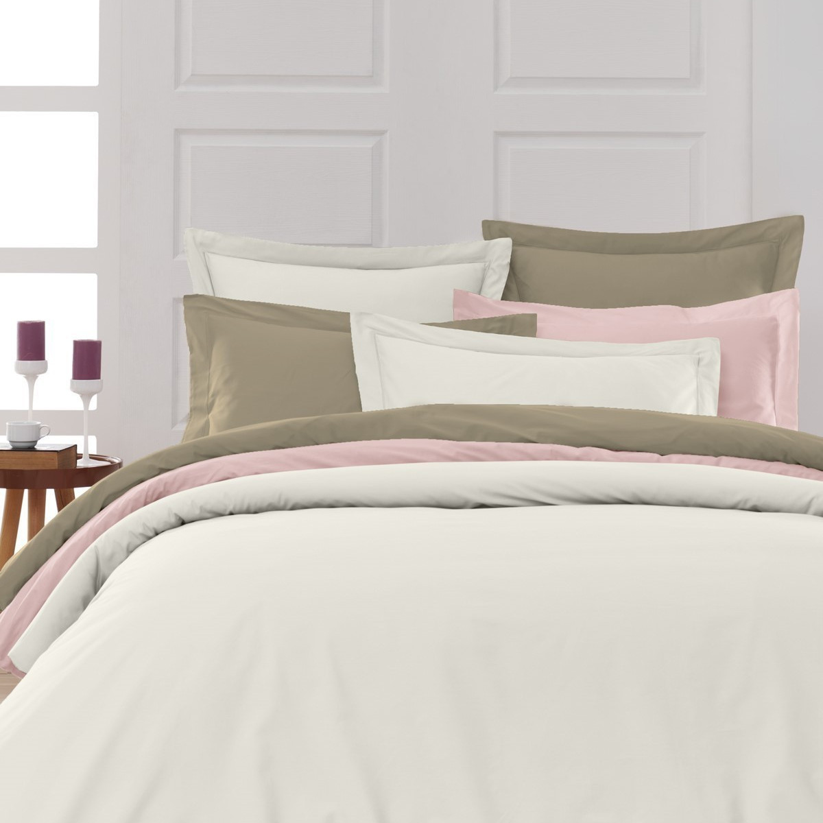 Parure housse de couette + 2 taies 50x70 cm SOFT PERCALE ecru, SENSEI MAISON