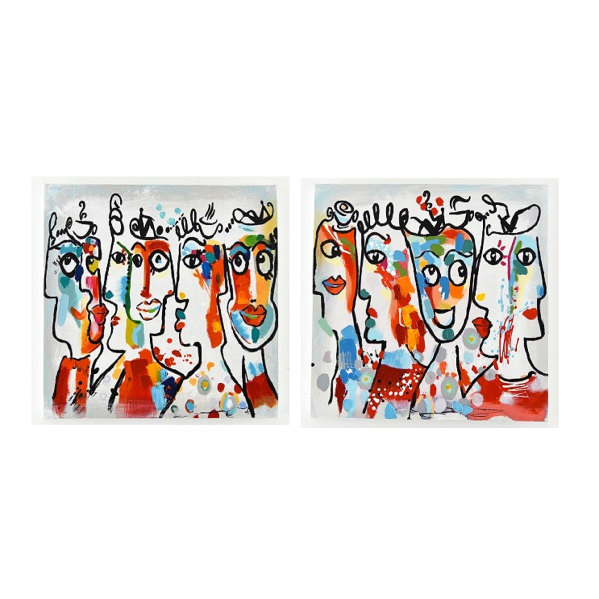Set De 2 Tableaux Cadre Argent Happy People multicolore, NOVATREND