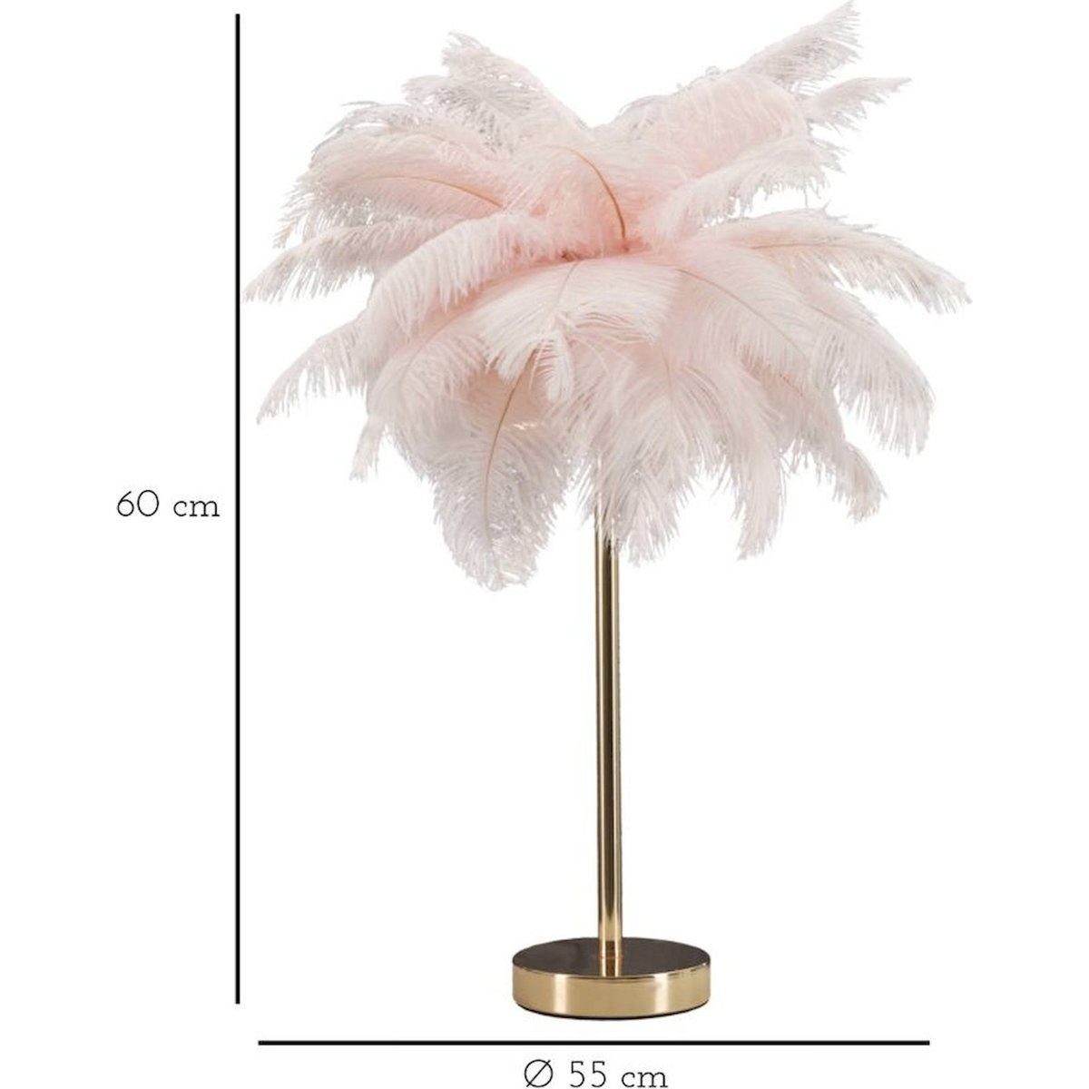 Lampe à poser silhouette palmier à plumes GLAM rose et doré, RECOLLECTION