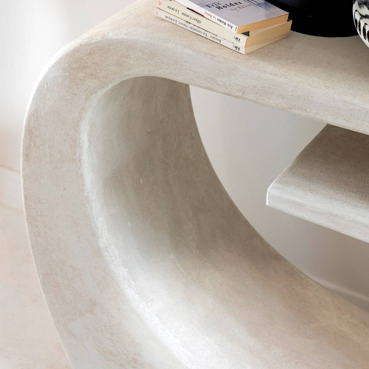 Console en bois effet béton ovale DANAÉ blanc, MADE IN MEUBLES