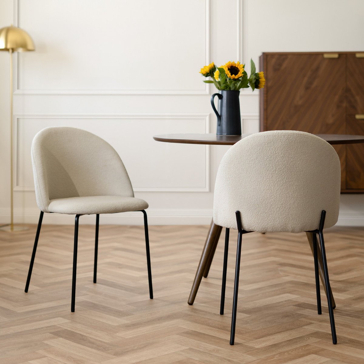 Lot de 2 chaises en tissu bouclette - KARL beige, MAISON PAVANE