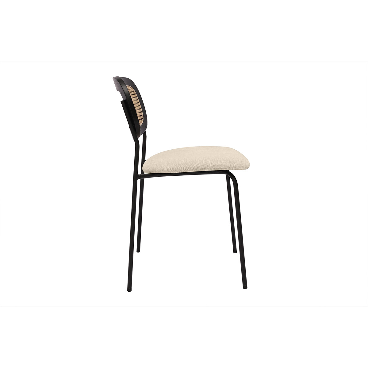 Chaises design en tissu effet velours texturé beige, métal noir et cannage rotin (lot de 2) MIRANDA beige, MILIBOO