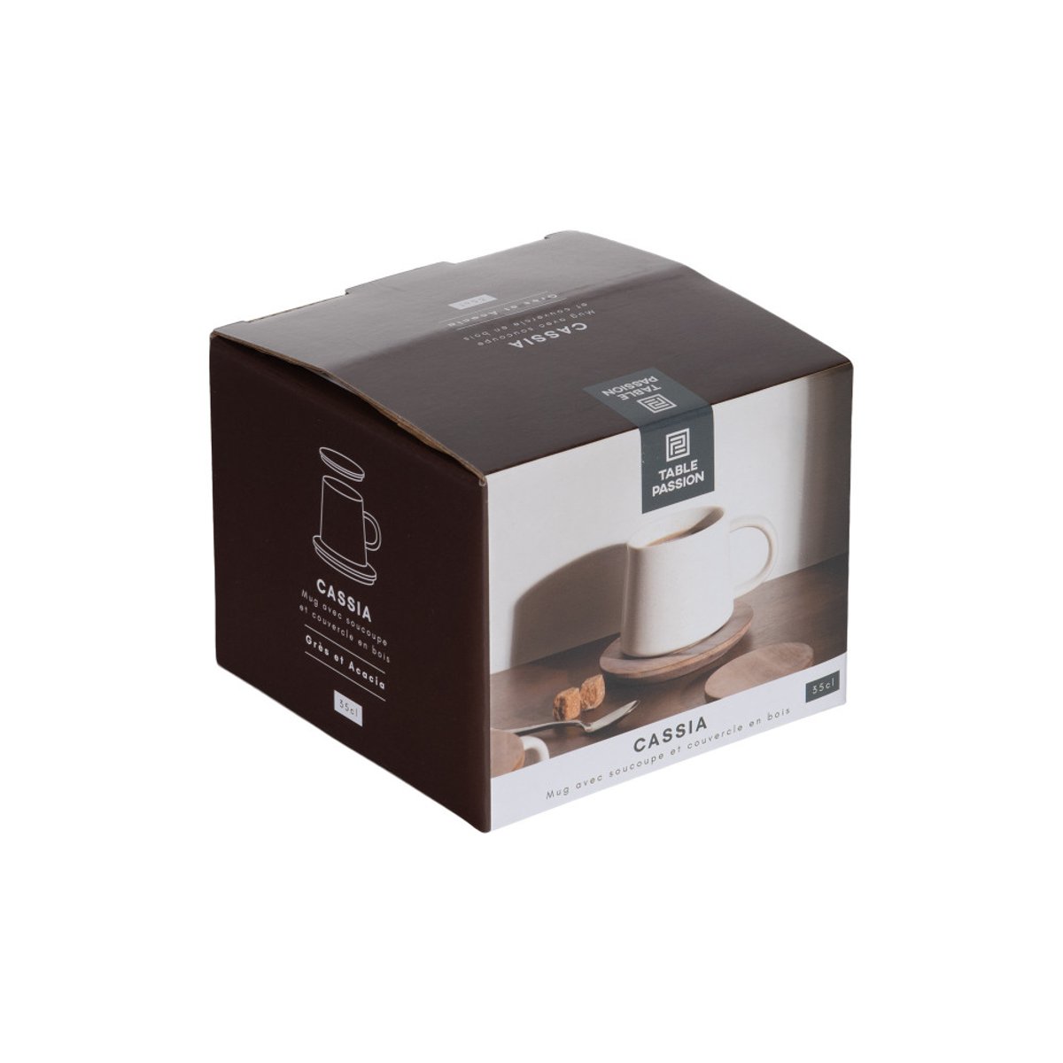 Mug avec sous tasses et couvercle Cassia 35 cl - CASSIA blanc, TABLE PASSION