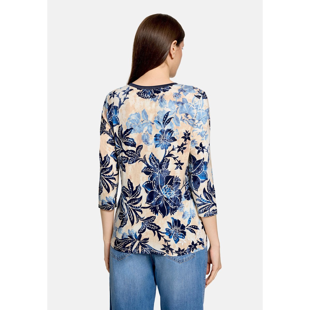 Haut imprimé à manches 3/4 beige/bleu, BETTY BARCLAY