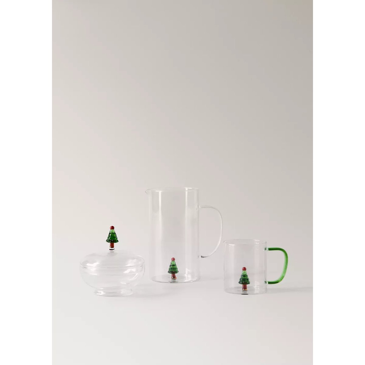 Sucrier en verre avec couvercle à détail sapin vert forêt, MANGO HOME