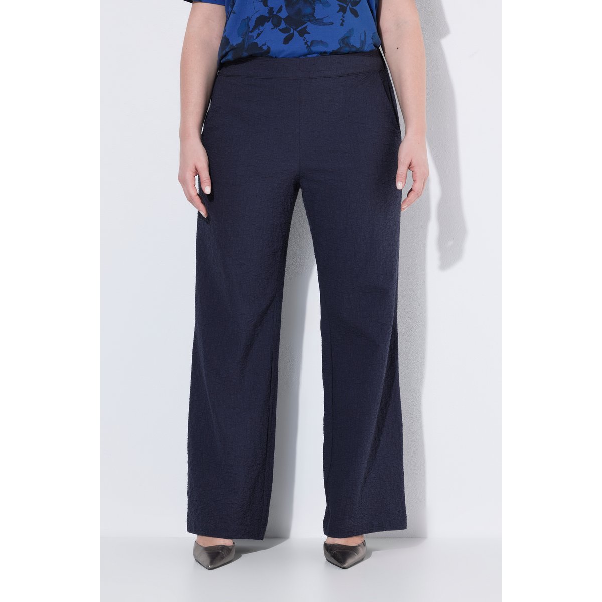 Pantalon, texture, jambe évasée marine foncé, ULLA POPKEN