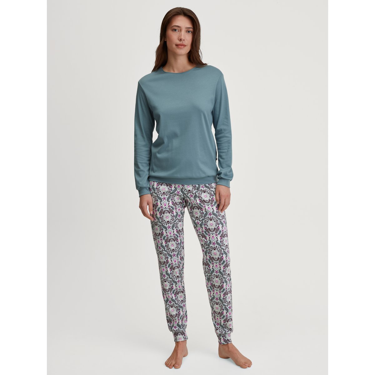 Pyjama avec bords élastiques manches longues Coton AUTUMN DREAMS smoke bleu, CALIDA