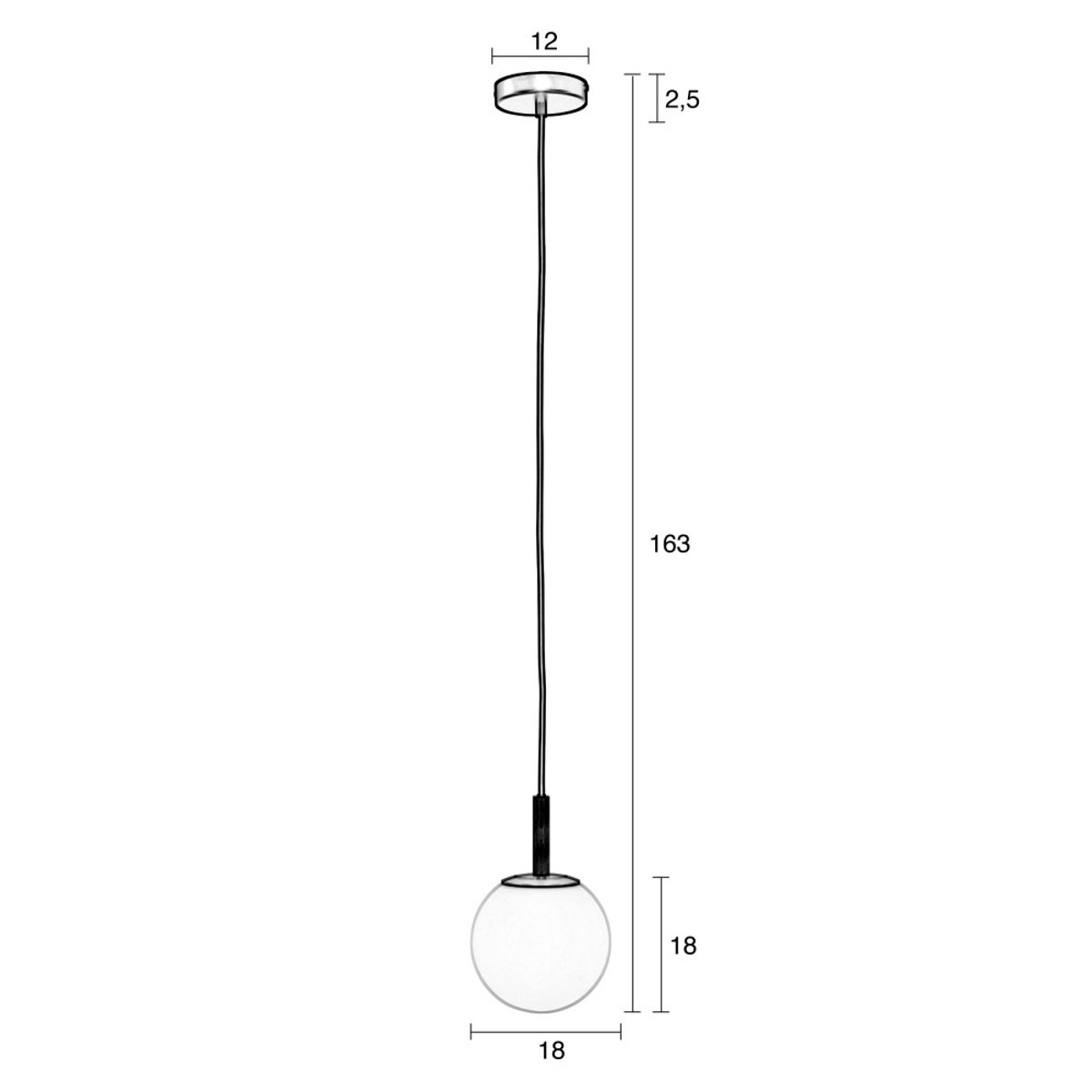 Suspension en verre et métal ø18cm - Orion noir, ZUIVER