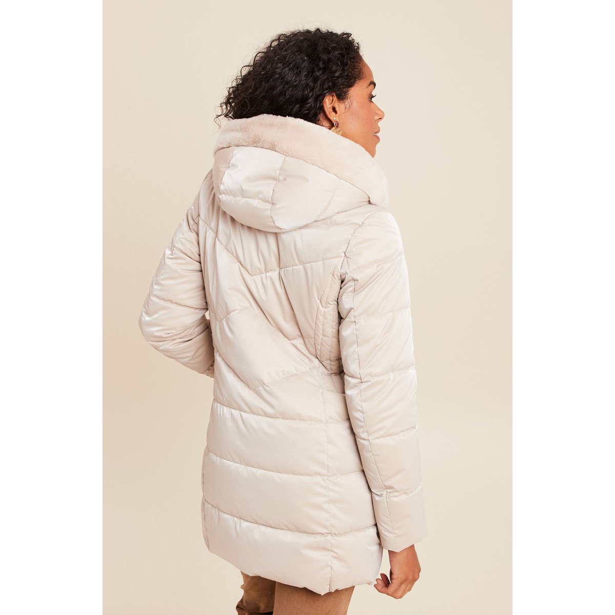 Doudoune mi-longue à capuche beige, BREAL