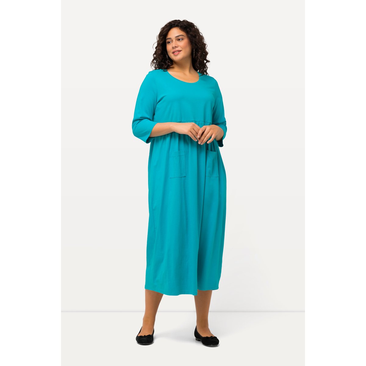 Robe en jersey, silhouette en A aqua foncé, ULLA POPKEN