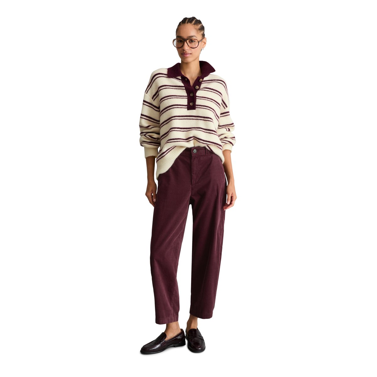 Pantalon en velours côtelé loose en coton organique rouge, MARC O’POLO DENIM