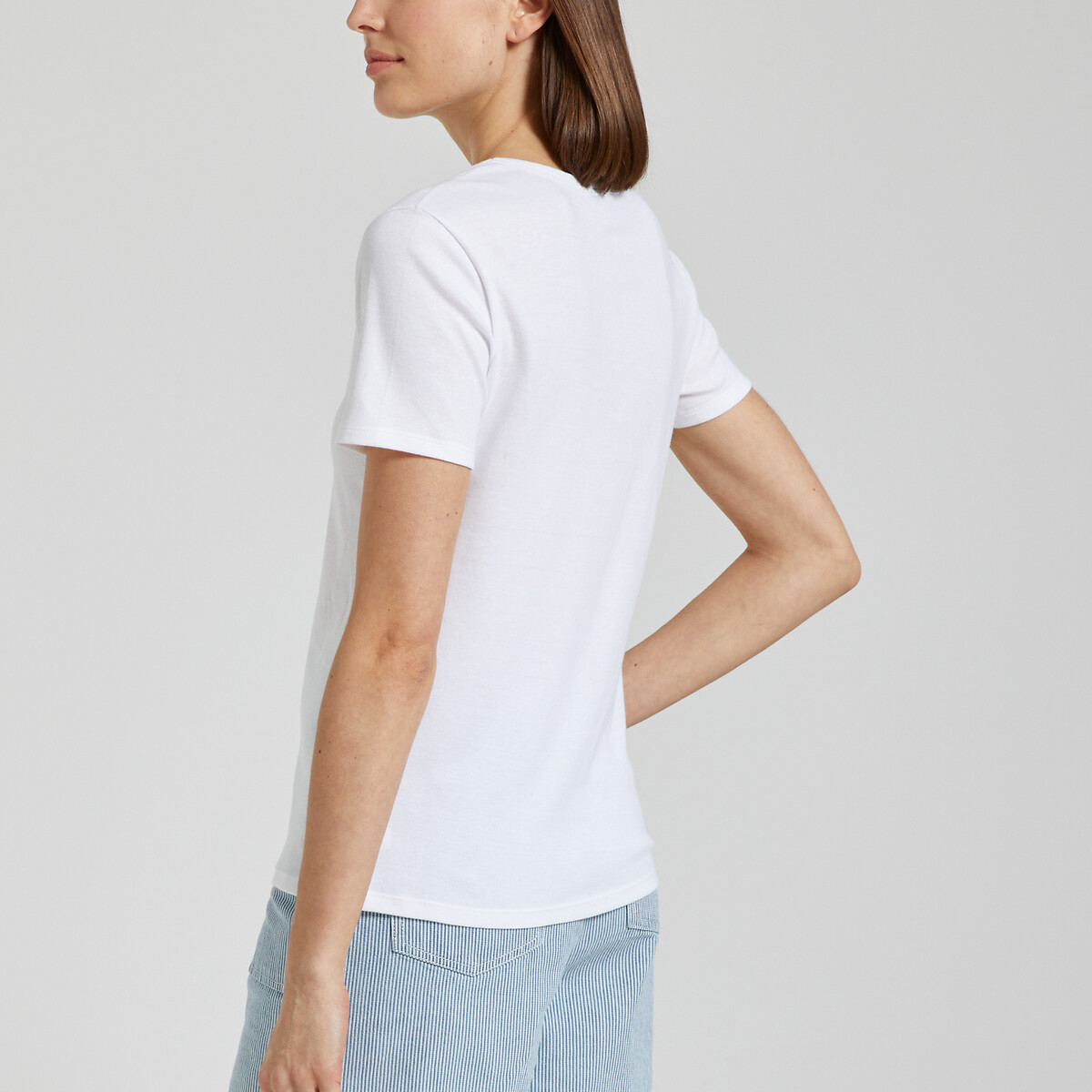 T-shirt L'Iconique, col V, manches courtes blanc, PETIT BATEAU