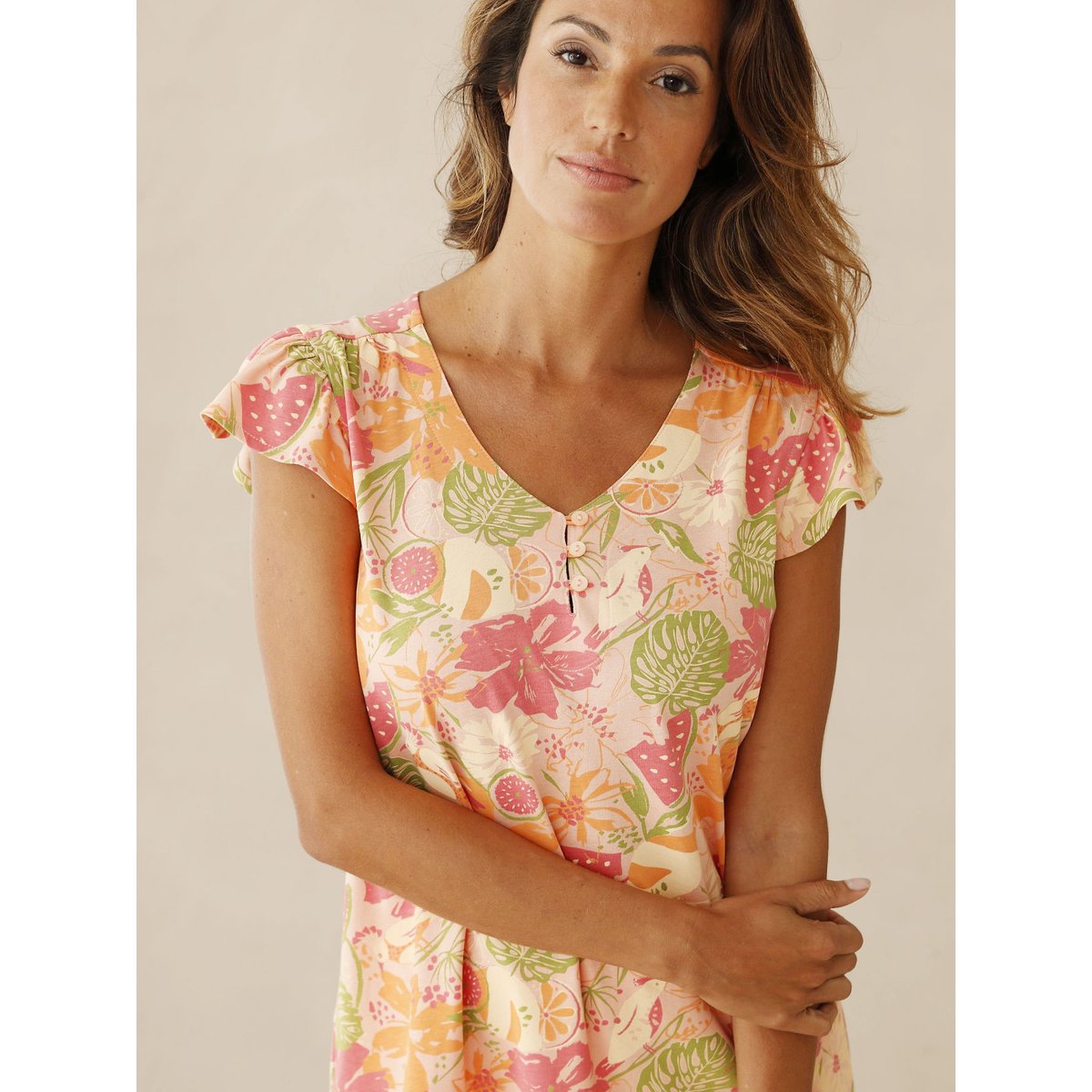Lot de 2 pyjacourts femme coton imprimé + uni jaune, DAXON