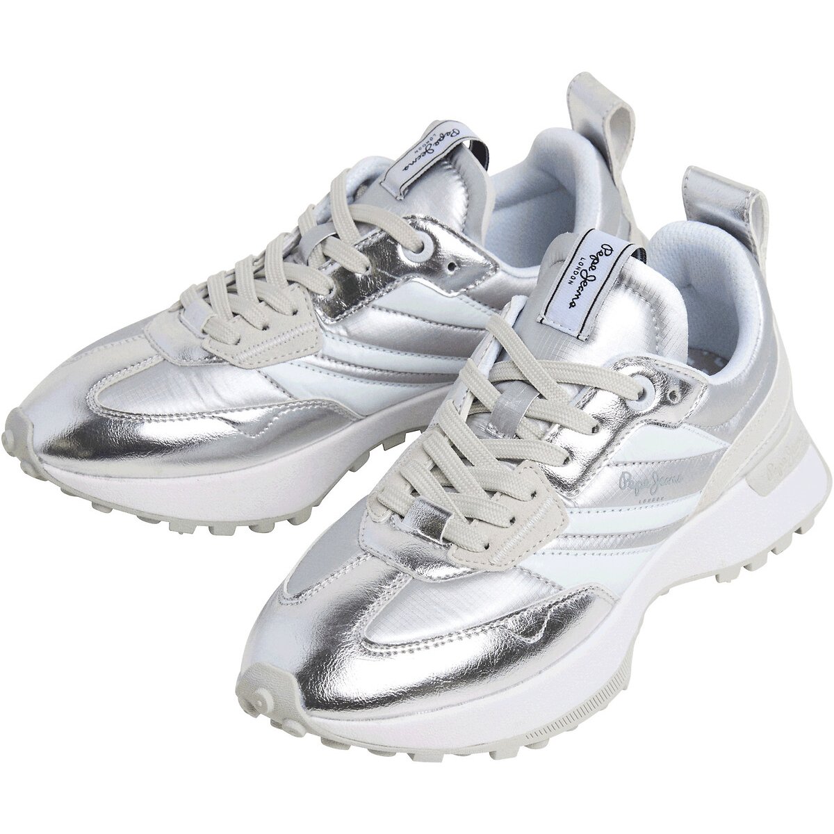 Lucky Metallic Low Top Trainers white, PEPE JEANS