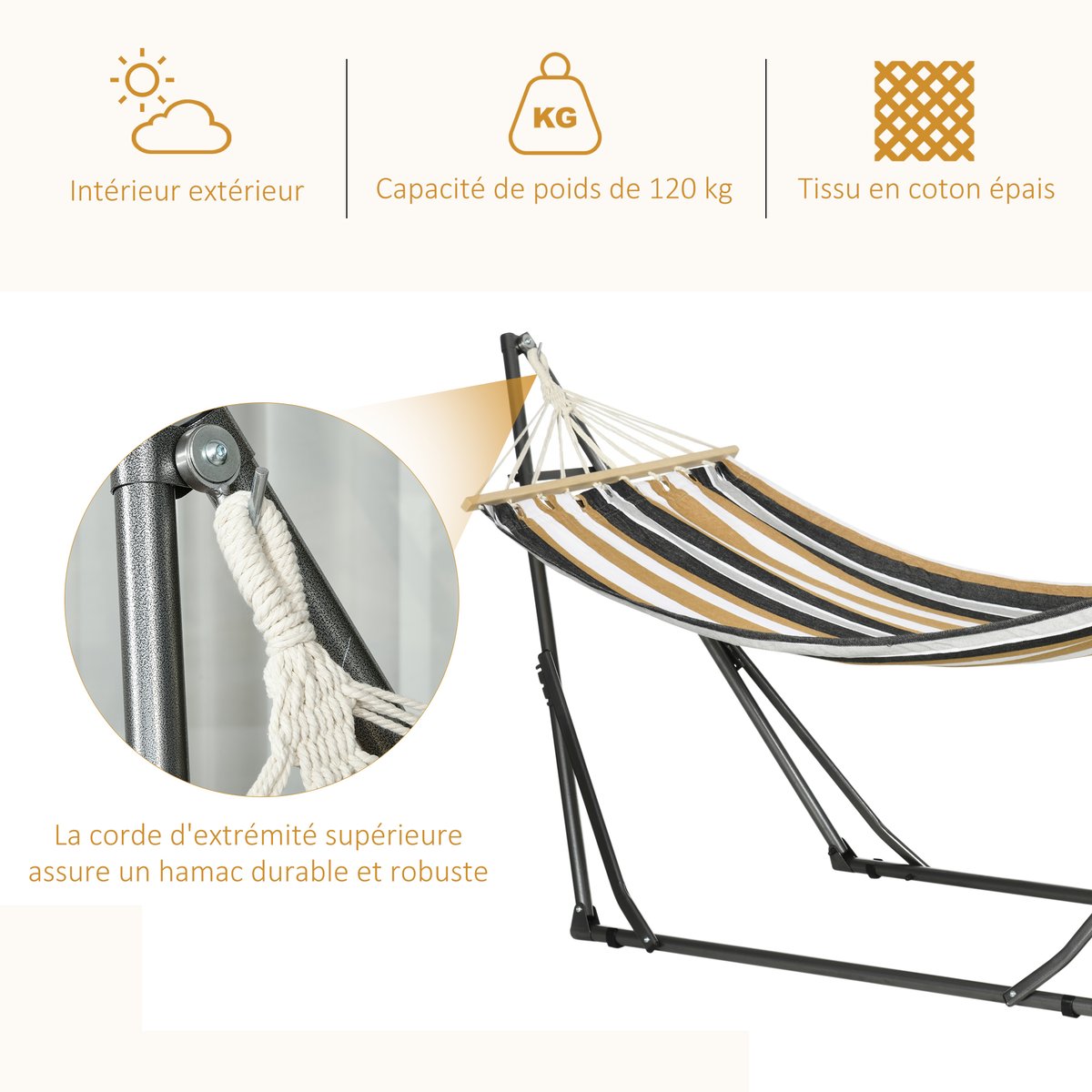 Hamac Acier Gris marron, OUTSUNNY