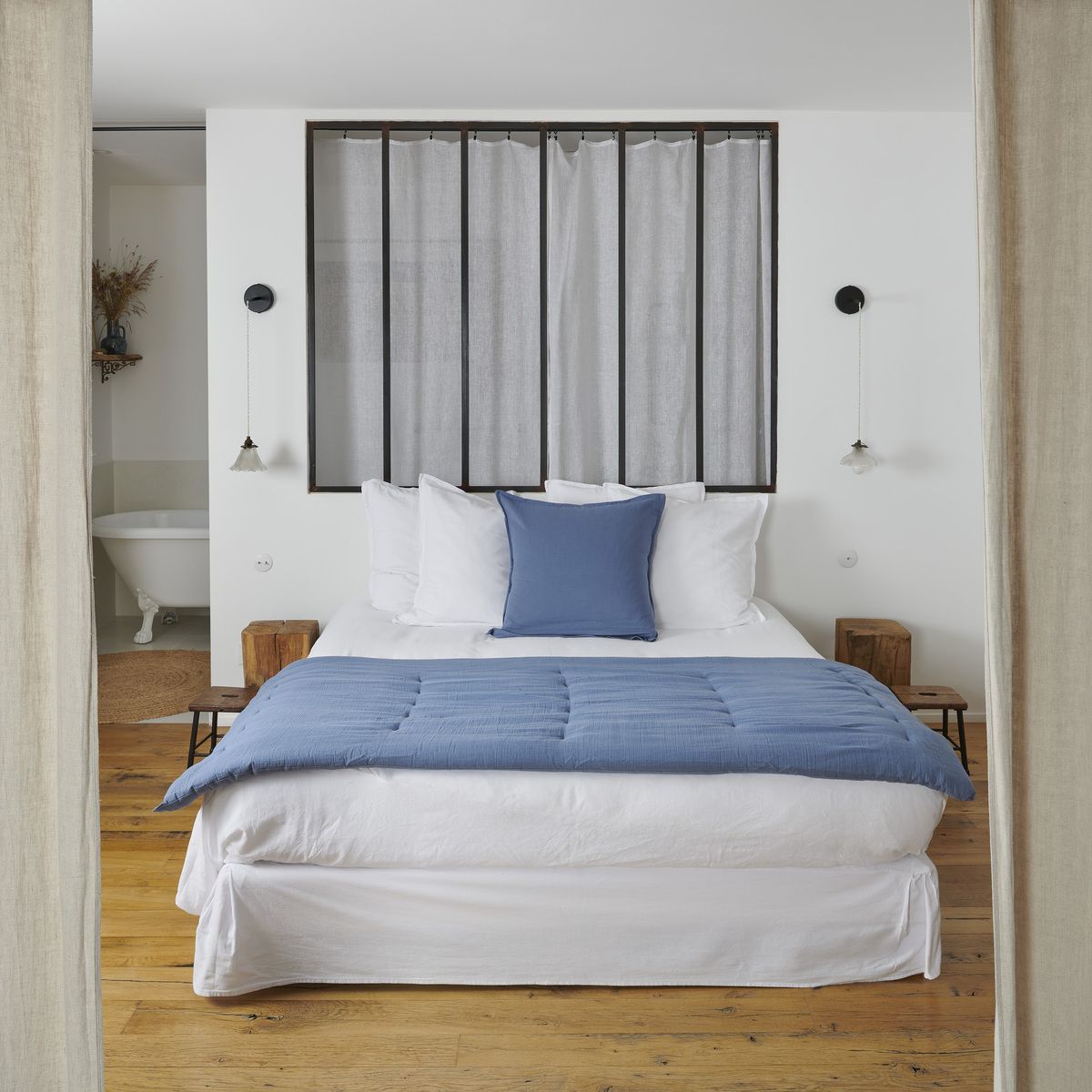 Edredon Nuage - Gaze de Coton bleu jean, TRADITION DES VOSGES