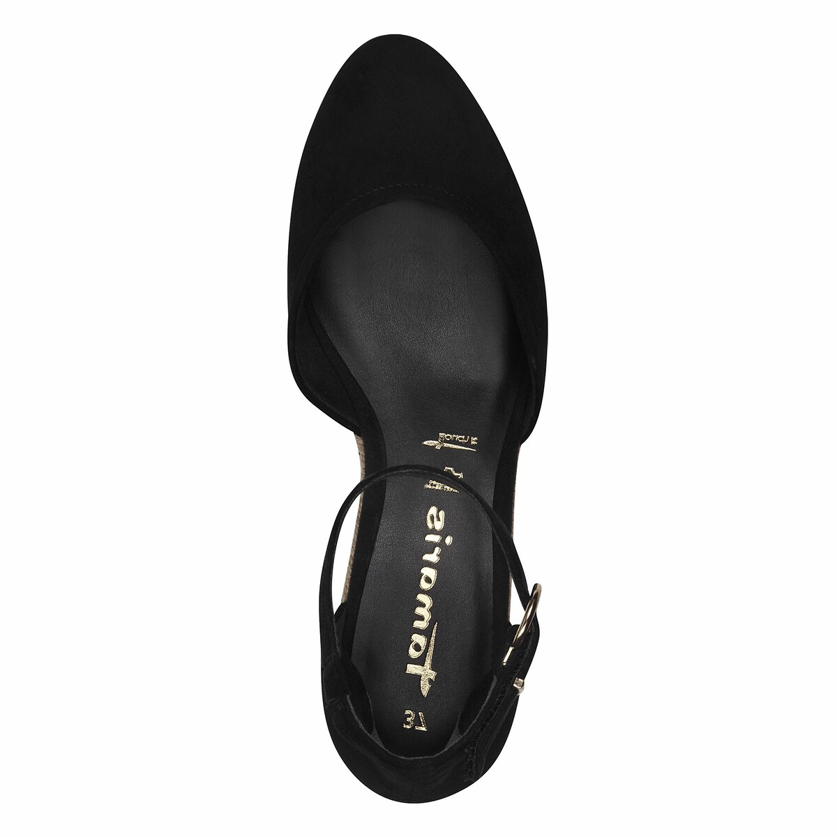 Sandali con zeppa in pelle nero , TAMARIS