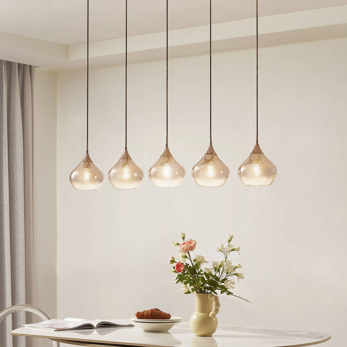 Suspension en verre moderne, Jarven gris fumée, noir, LUCANDE