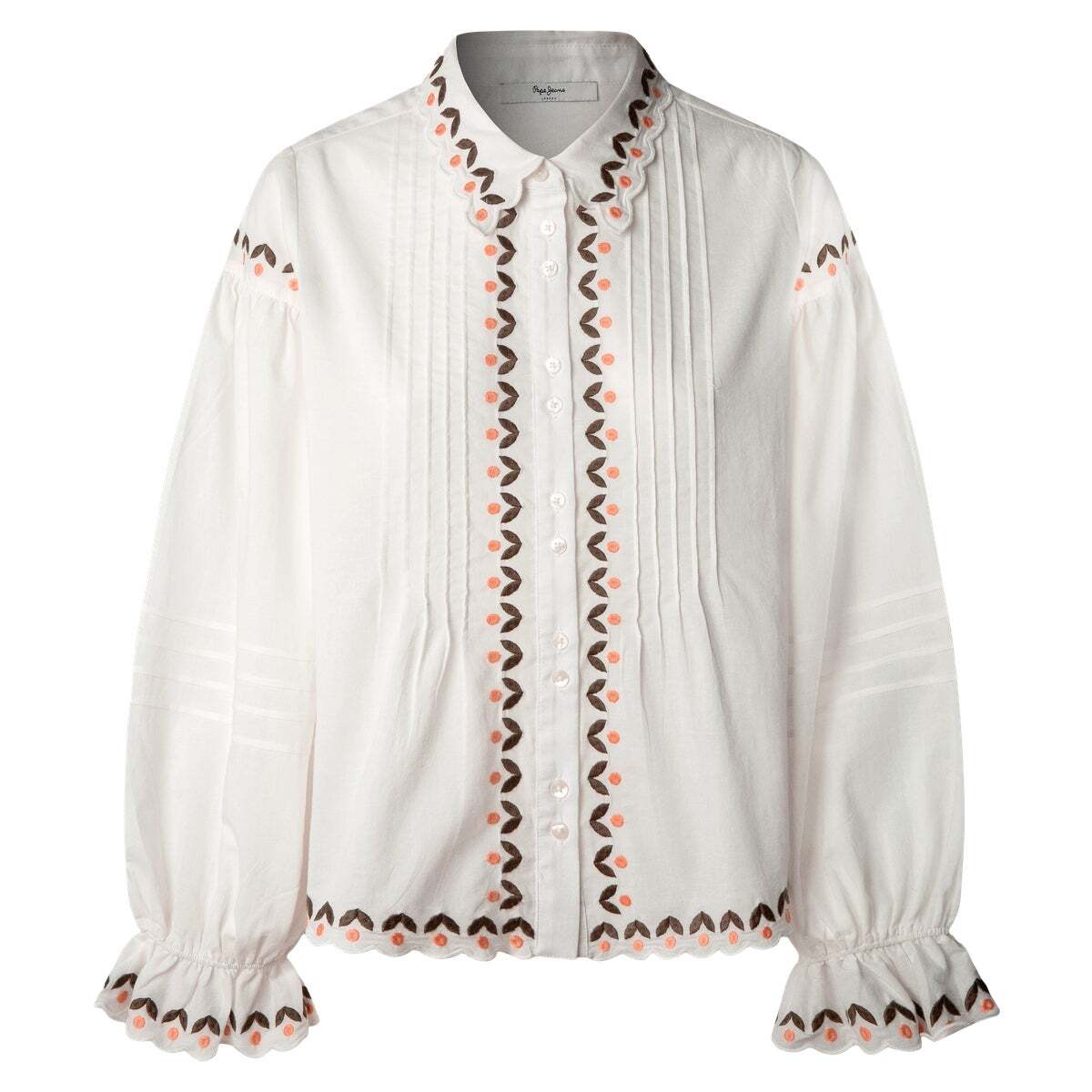 Blouse Plissée Avec Détails Brodés blanche mousse, PEPE JEANS