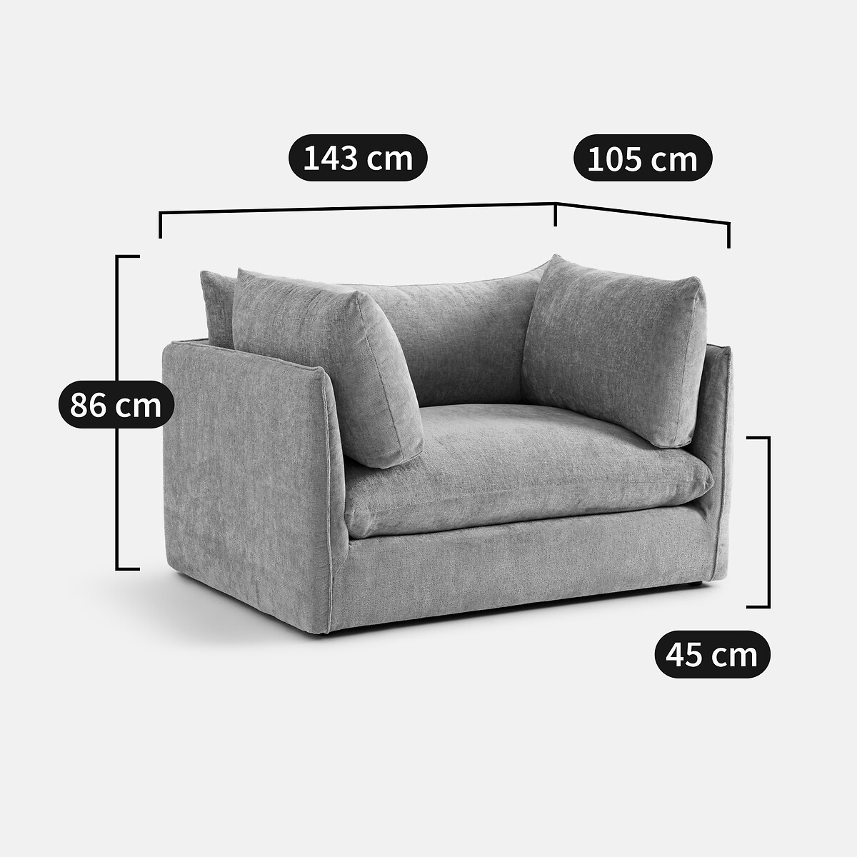 XL-Sesselelement für modulares Sofa MALO, aus Struktursamt ecru, LA REDOUTE INTERIEURS