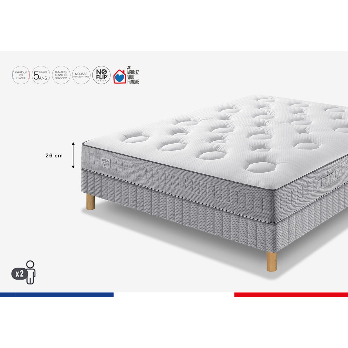 Matelas FLEXION 180x200, ressort ensachés, mi-ferme, H26 blanc, SIMMONS