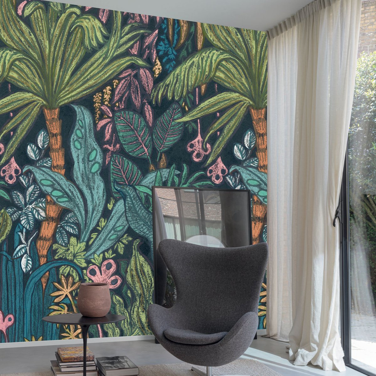 Papier peint tropical psyché vert, HEXOA