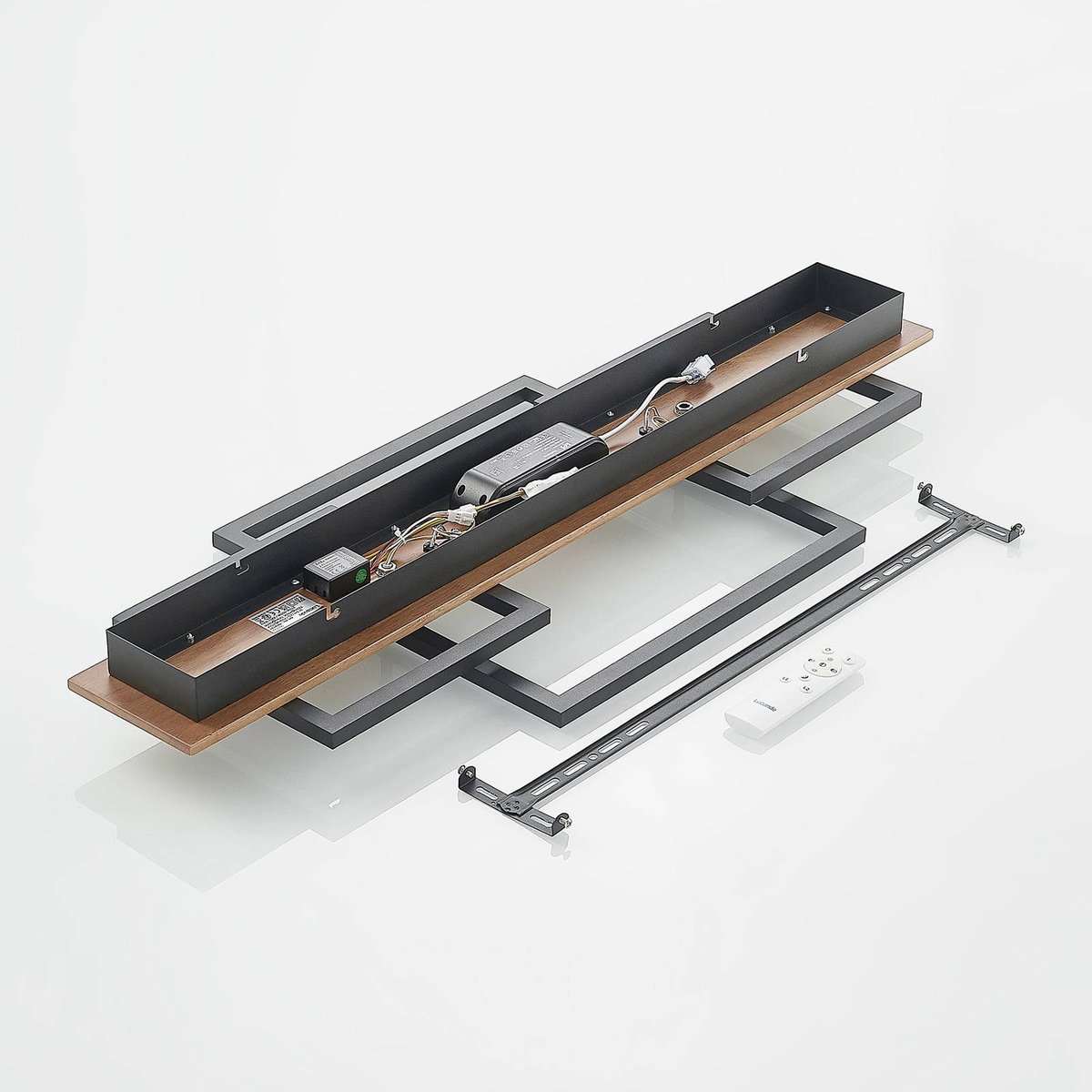 Plafonnier en bois moderneLED, Chariska bois foncé, noir, LUCANDE