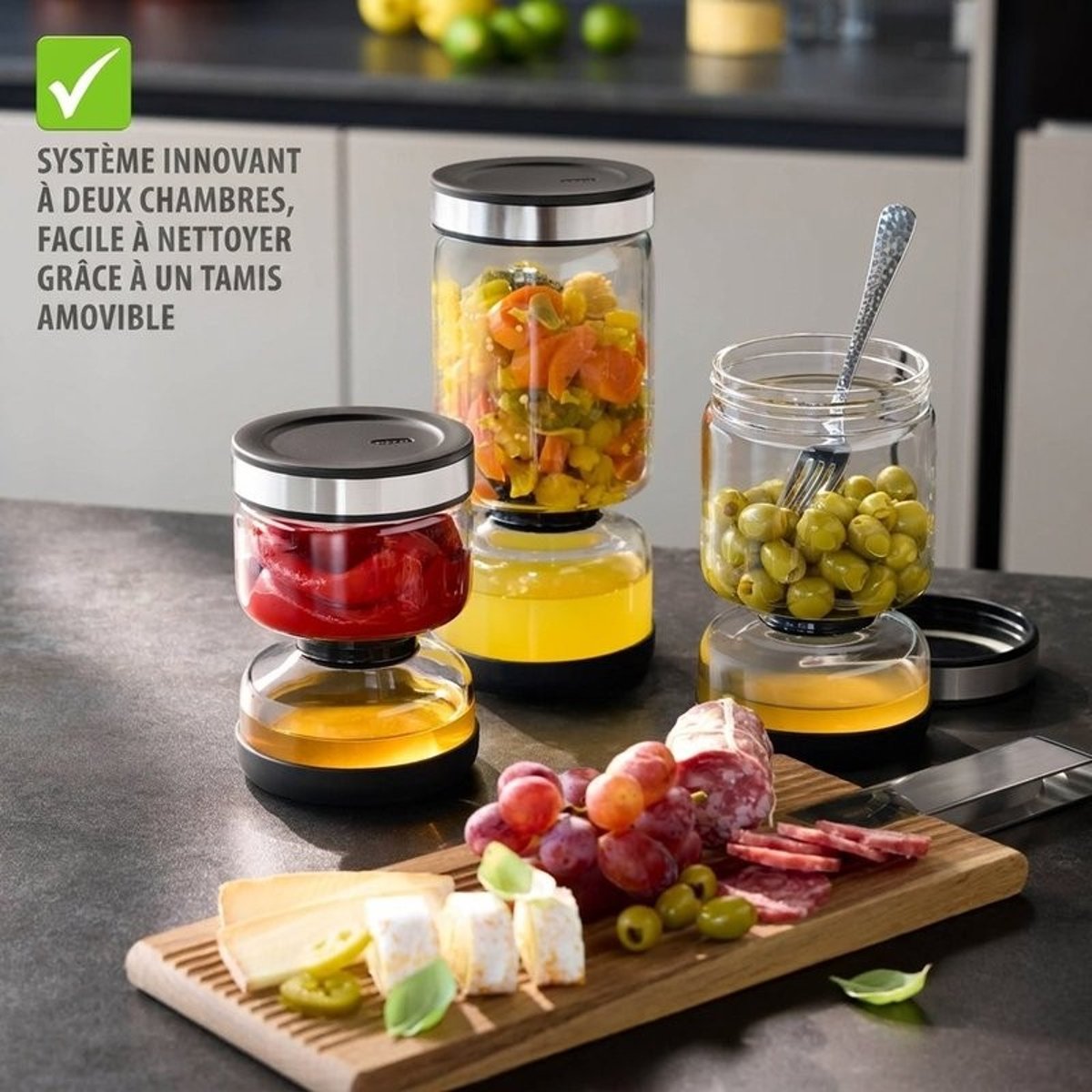 Bocal égouttoir LAVINA, 750 ml noir/argent, GEFU